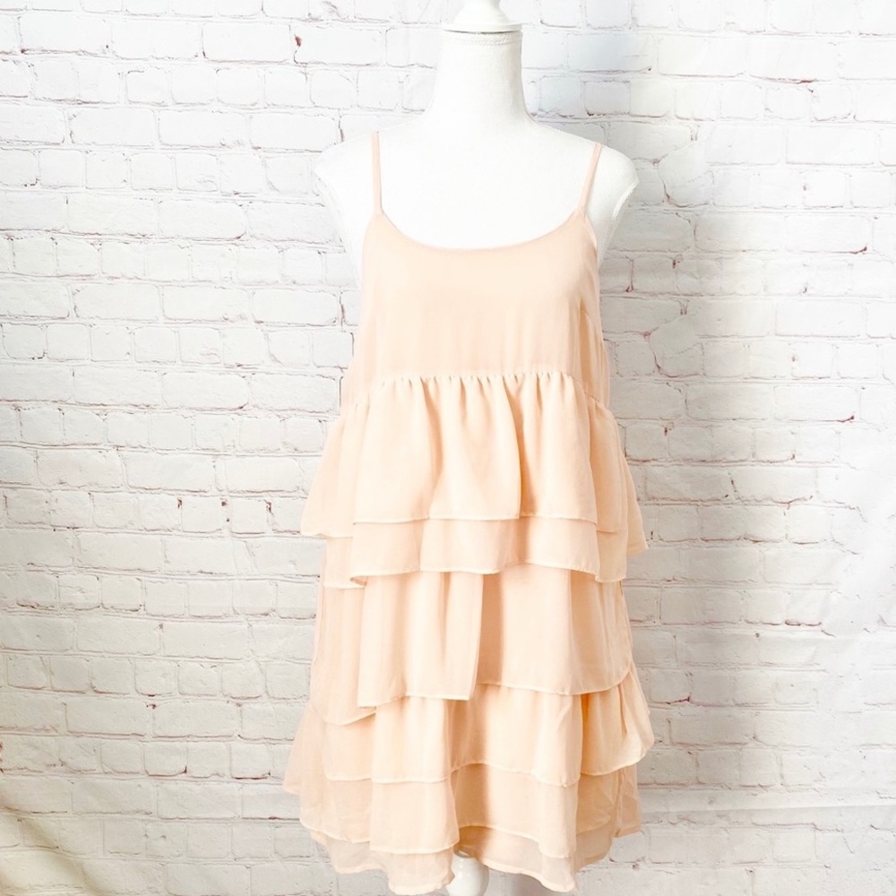 Who What Wear Peach Tiered Chiffon Slip Dress